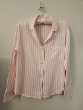 Victoria's Secret Soft Pink and White Striped Button-Up Pajama Top